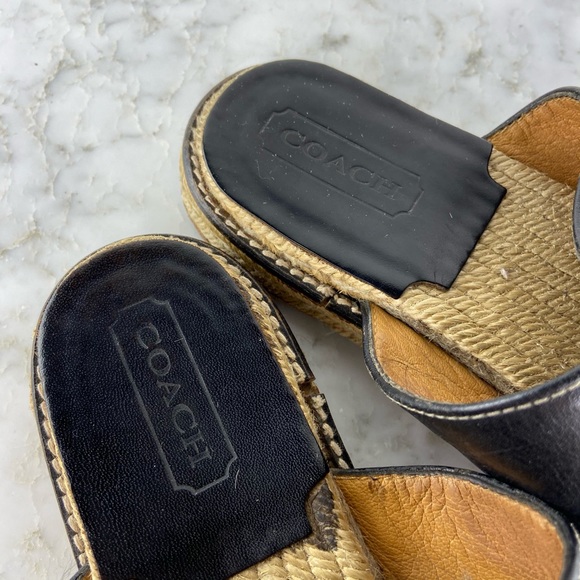 LAST DAY!!!    Coach Black Leather Espadrille Slide Sandals - Picture 6 of 11